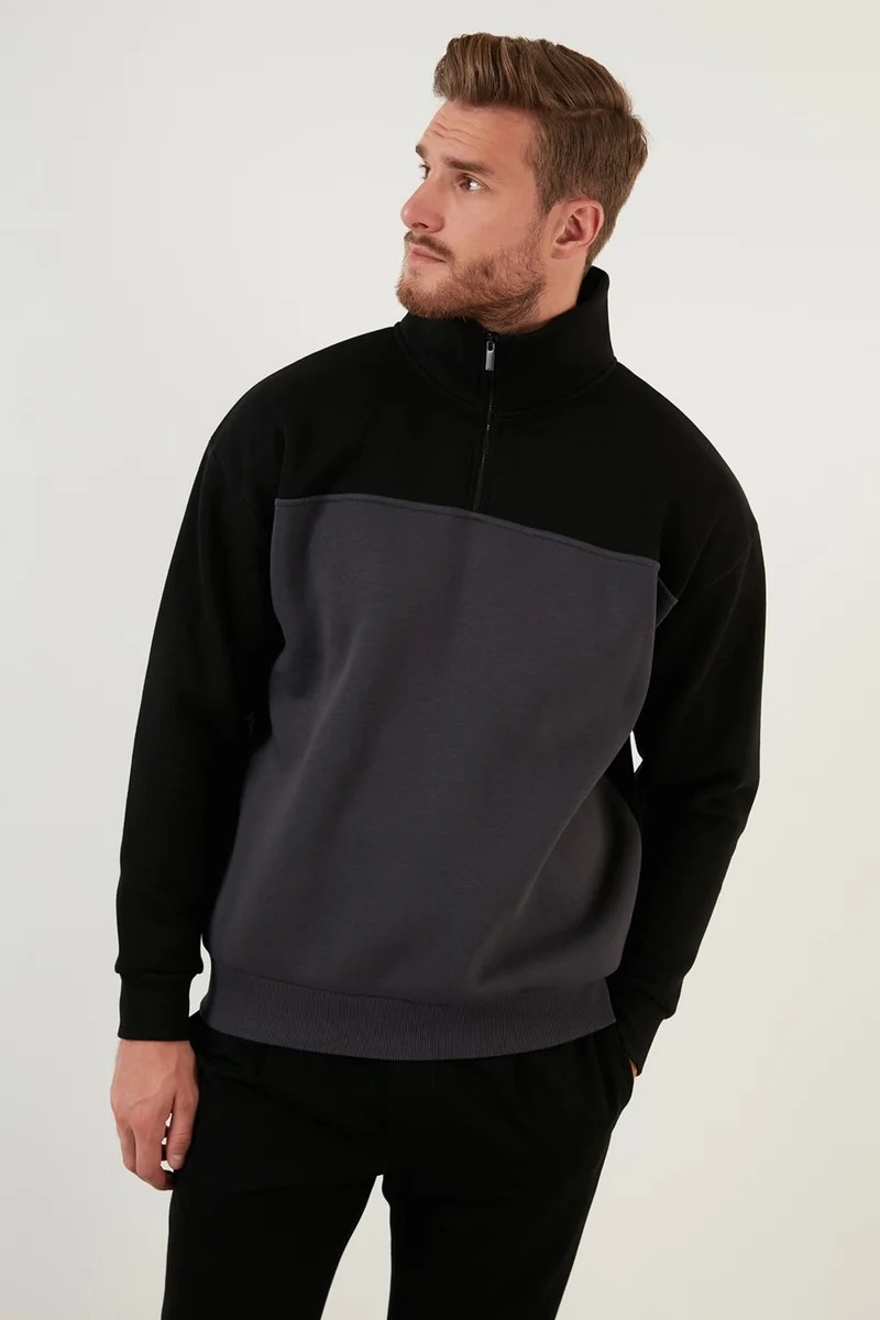 بوراتي Regular Fit Zippered Stand-Up Collar with Furry Soft Raised Winter Sweat Men's Sweat 5905343