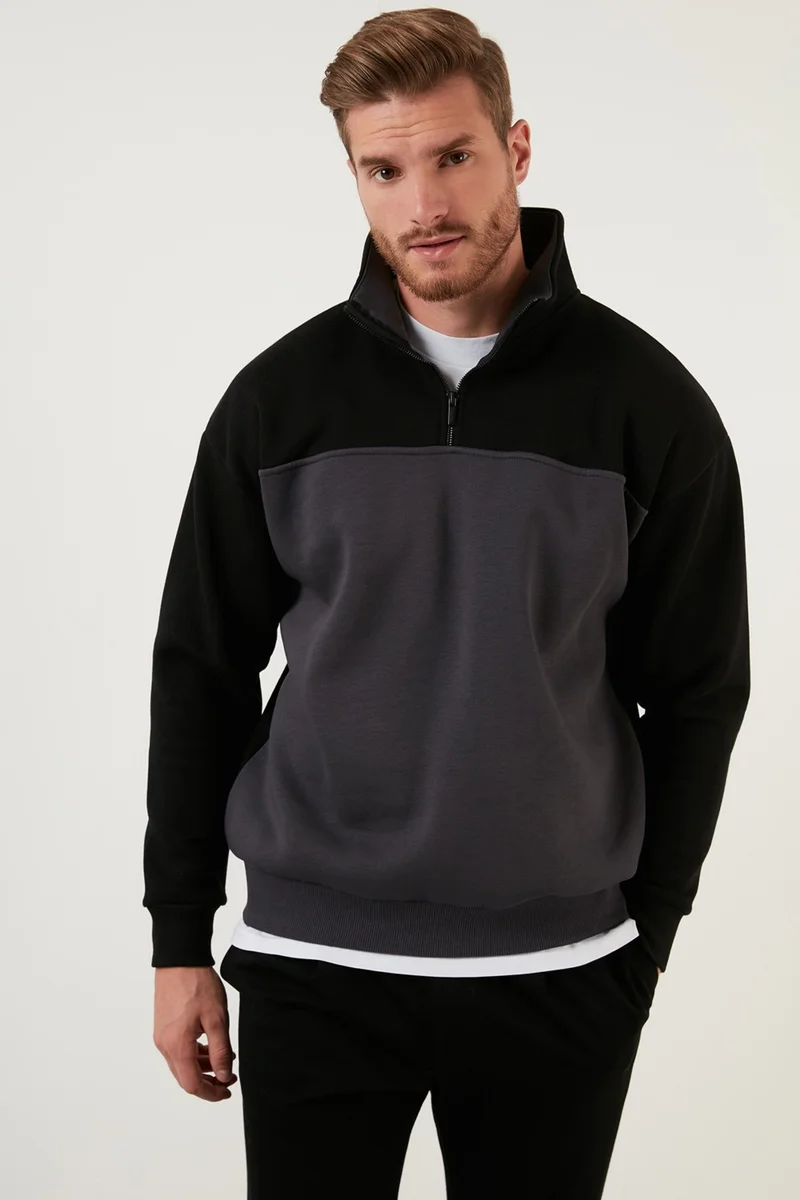 بوراتي Regular Fit Zippered Stand-Up Collar with Furry Soft Raised Winter Sweat Men's Sweat 5905343