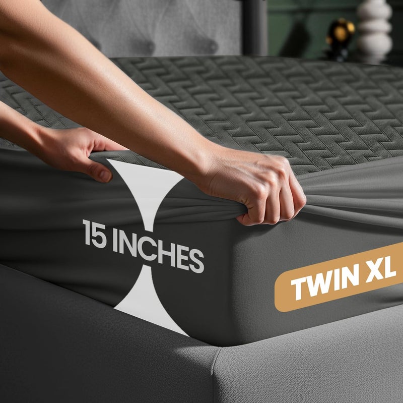 Utopia Bedding Waterproof Mattress Protector Twin XL (Gray) Size  Premium 3D Air Soft Fabric Mattress Cover  Fits 15 Inches Deep  Breathable  Fitted Style with Stretchable Pockets - Image 3
