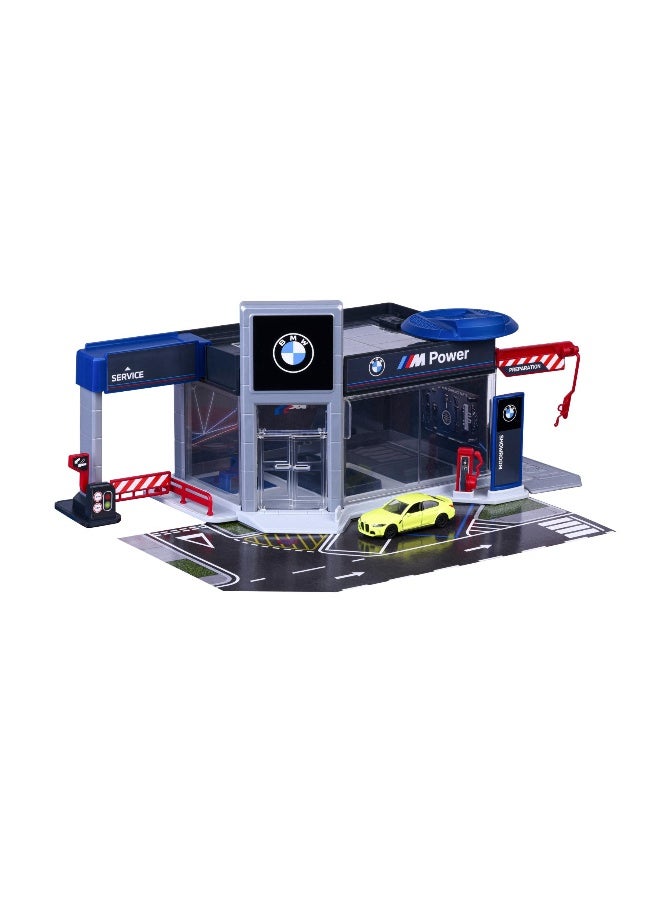 Majorette BMW Showroom Set with BMW M3 Die-cast Car (1:64, Yellow/Blue/Grey) - Image 2