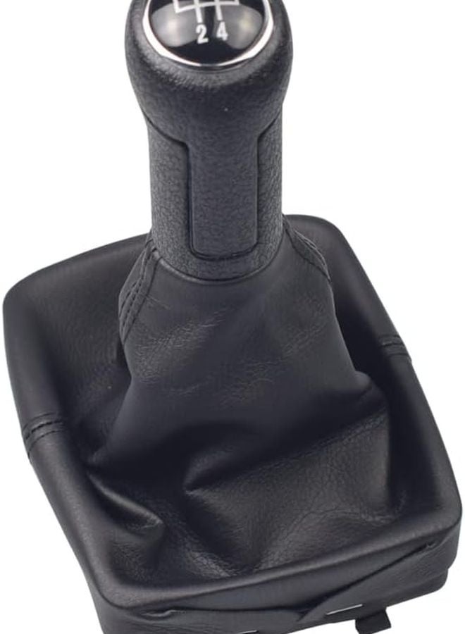 Black Leather Gear Shift Lever Knob 5 Speed Shifter Gaitor Boot For VW Polo 9N 9N2 2002 2009 - Image 1