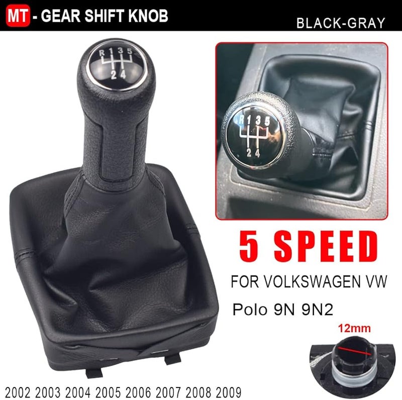 Black Leather Gear Shift Lever Knob 5 Speed Shifter Gaitor Boot For VW Polo 9N 9N2 2002 2009 - Image 4