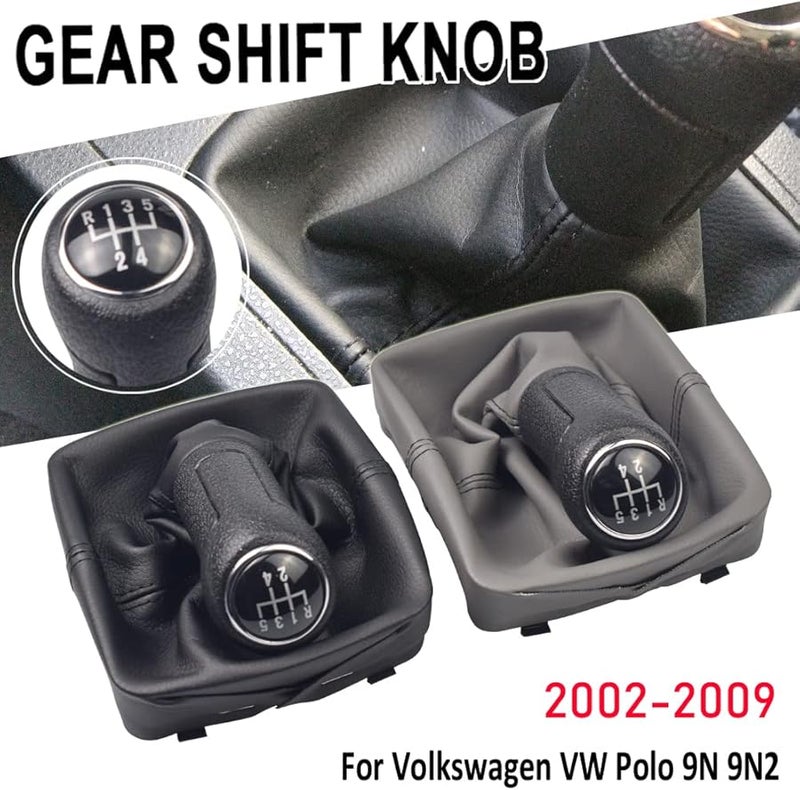 Black Leather Gear Shift Lever Knob 5 Speed Shifter Gaitor Boot For VW Polo 9N 9N2 2002 2009 - Image 5