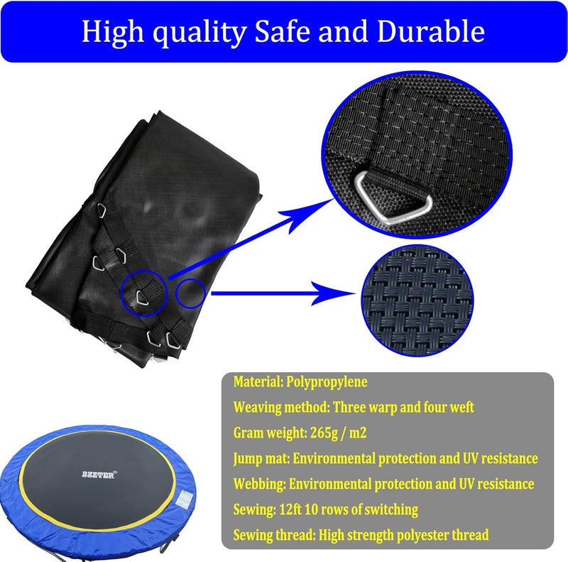 Bzzter Trampoline Mat 12ft, Fit 12 Foot Diameter Trampoline Frame, Replacement Mat with 10 Rows of Stitching, Pull Hook and Gloves - Image 5