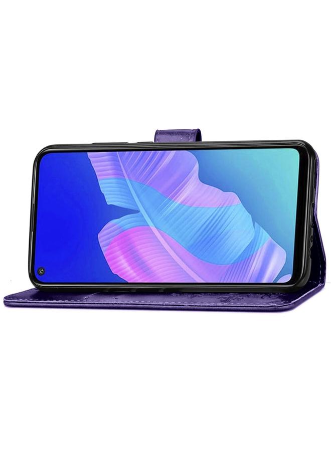 Zaboon Case For Huawei P40 lite E/Y7P Four-leaf Clasp Embossed Buckle Mobile Phone Protection Leather Case with Lanyard & Card Slot & Wallet & Bracket Function - Image 4