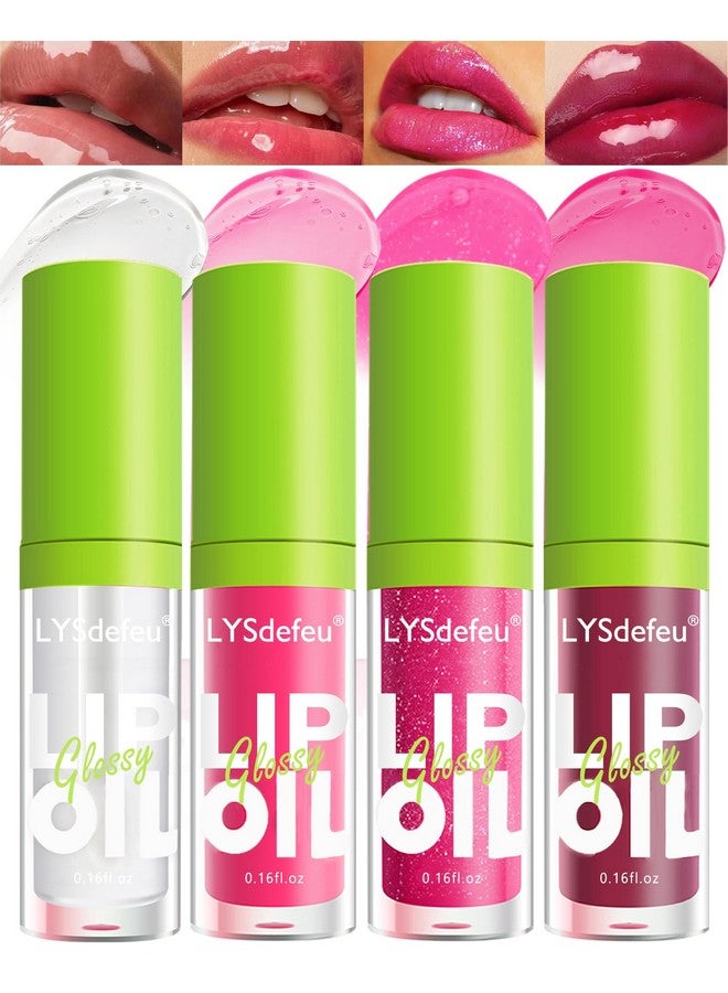 LYSdefeu 4 Colors Lip Oil Lip Glazehydrating Tinted Plumping Lip Glossfat Lip Oil Dripbig Brush Head Clear Pink Shiny Glow Reviver Lip Care Oillong Lasting Nonsticky Transparent Lip Oilmakeup Giftseta - Image 1