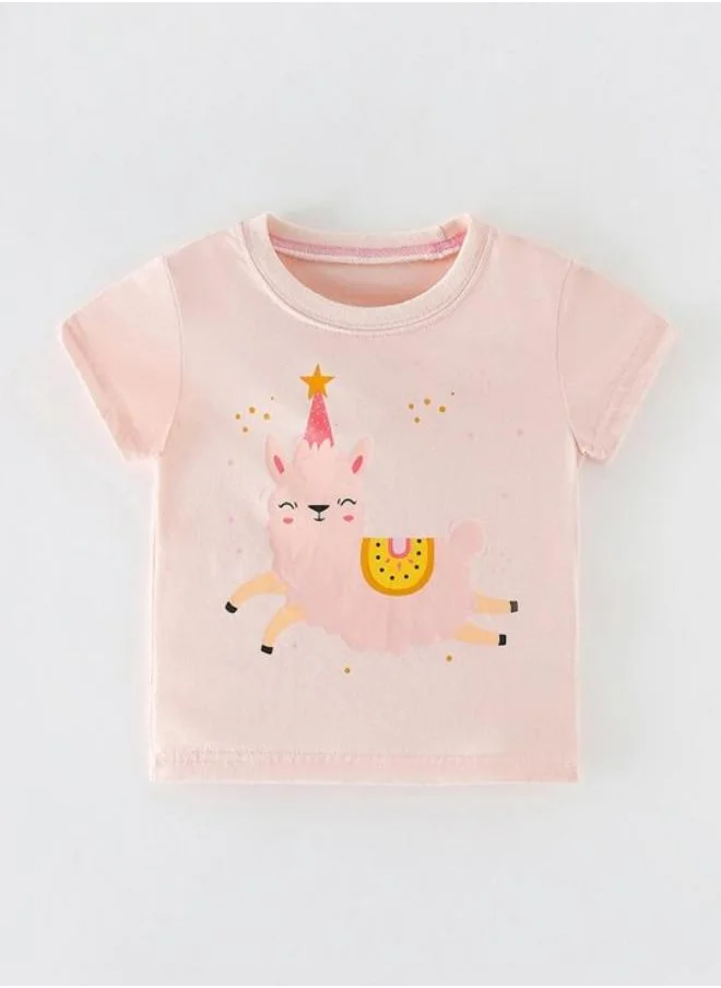 يونيكي Pink Printed Short Sleeve Crew Neck T-Shirt