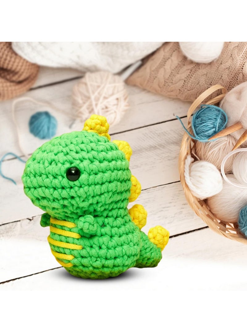 مجموعة مبتدئين للأطفال في الكروشيه: خيوط غزل قطنية، إبر حياكة، خطاف كروشيه، أدوات حياكة، مجموعة أعمال يدوية لصنع حيوانات للمبتدئين (ديناصور، وحيد قرن، باندا، فيل)، نشاط تعليمي إبداعي ممتع، هدية - Image 3