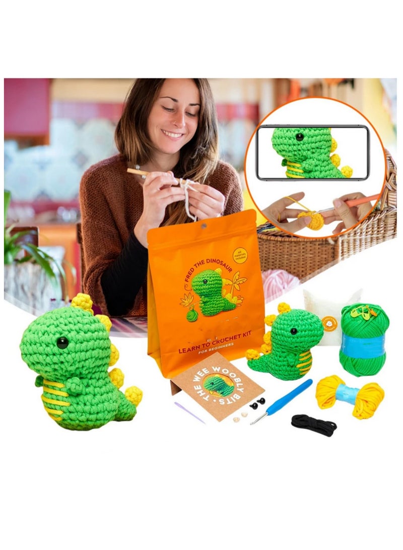مجموعة مبتدئين للأطفال في الكروشيه: خيوط غزل قطنية، إبر حياكة، خطاف كروشيه، أدوات حياكة، مجموعة أعمال يدوية لصنع حيوانات للمبتدئين (ديناصور، وحيد قرن، باندا، فيل)، نشاط تعليمي إبداعي ممتع، هدية - Image 5
