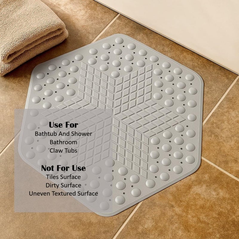 RichAxis Hexagonal Shower Bath mat for Bathroom Silicone Anti Slip Bathroom Floor mat with Suction Cups & Drain Holes (56x63 cm, Hexa-Grey) - Image 4