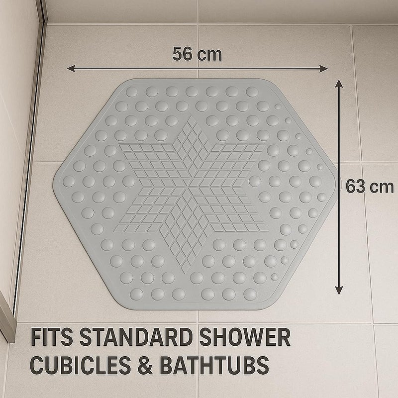 RichAxis Hexagonal Shower Bath mat for Bathroom Silicone Anti Slip Bathroom Floor mat with Suction Cups & Drain Holes (56x63 cm, Hexa-Grey) - Image 3