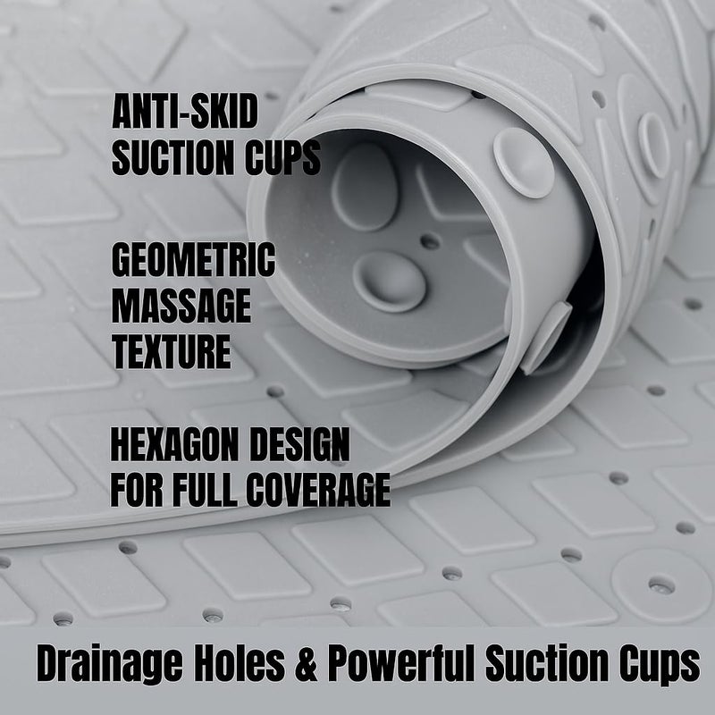 RichAxis Hexagonal Shower Bath mat for Bathroom Silicone Anti Slip Bathroom Floor mat with Suction Cups & Drain Holes (56x63 cm, Hexa-Grey) - Image 5