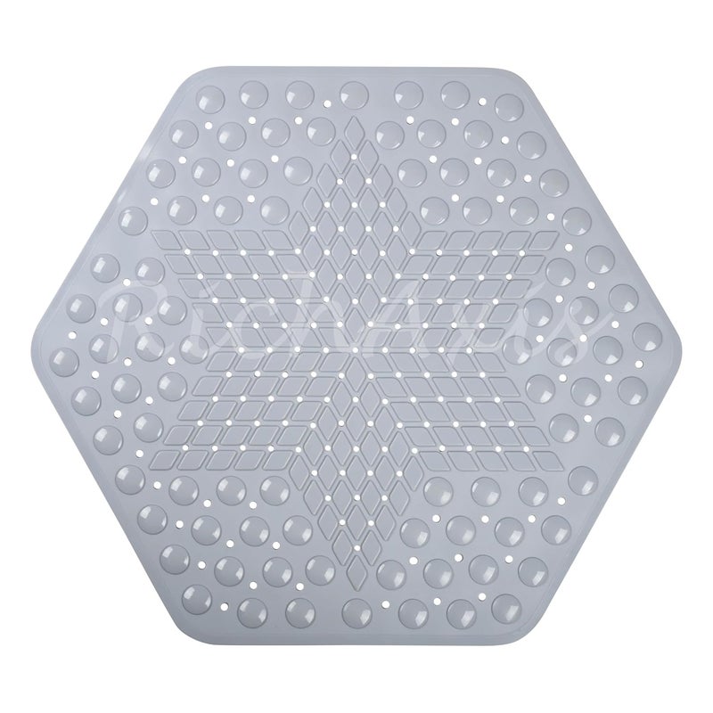 RichAxis Hexagonal Shower Bath mat for Bathroom Silicone Anti Slip Bathroom Floor mat with Suction Cups & Drain Holes (56x63 cm, Hexa-Grey) - Image 1
