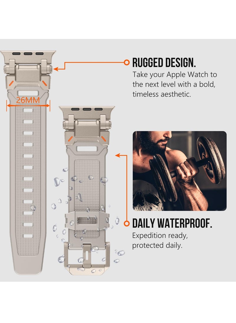 Durable TPU Sport Watch Strap for Apple Watch Ultra 2 and Series 1-9, 49mm/45mm/44mm/42mm, Rugged Metal Connector, Starlight Color - Image 4