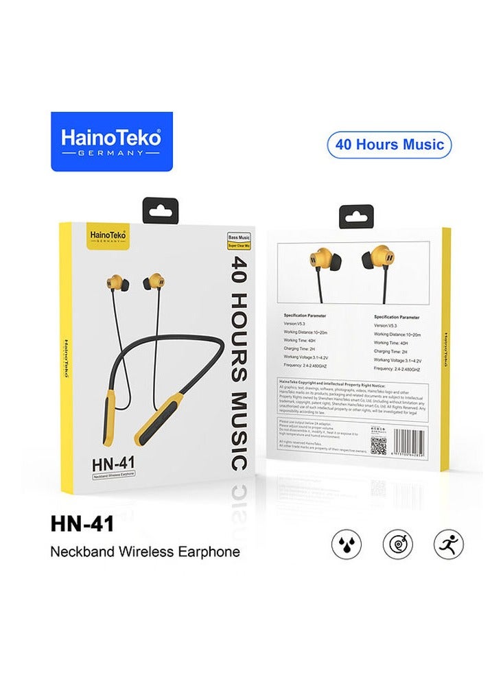 Haino Teko Germany HN 41 Neckband Wireless Bluetooth Earphone with Super Clear Mic and 40 Hours Music Black and Yellow - Image 3
