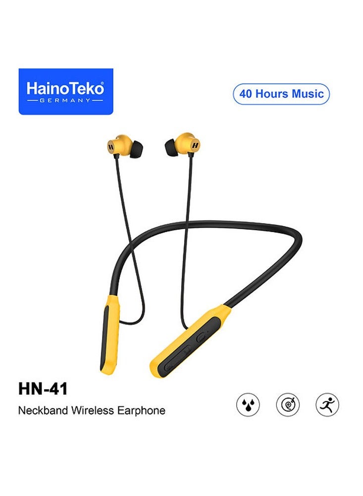 Haino Teko Germany HN 41 Neckband Wireless Bluetooth Earphone with Super Clear Mic and 40 Hours Music Black and Yellow - Image 4