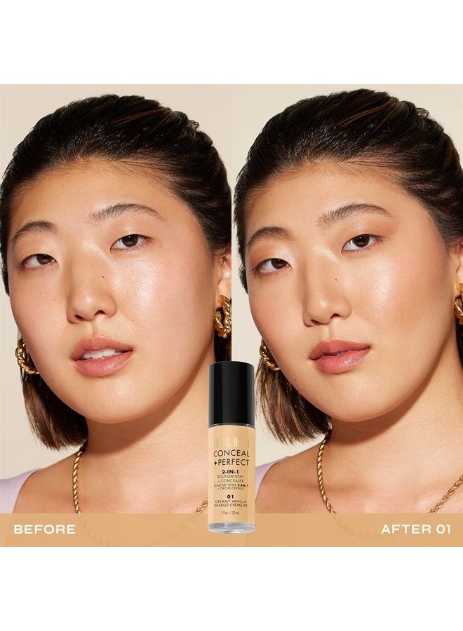 MILANI Conceal + Perfect 2-in-1 Foundation + Concealer - Creamy Vanilla (1 Fl. Oz.) Cruelty-Free Liquid Foundation - Cover Under-Eye Circles, Blemishes & Skin Discoloration for a Flawless Complexion - Image 1