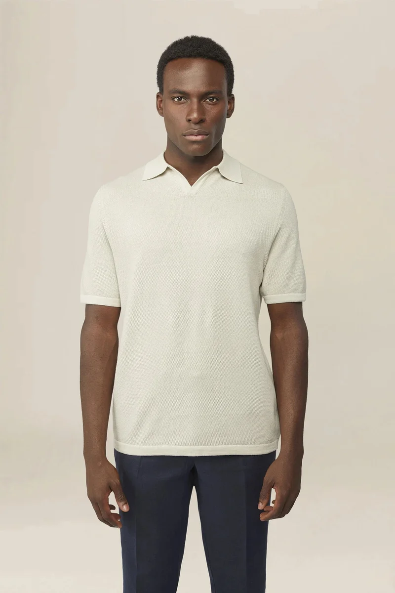 Men's polo shirt in 100% cotton honeycomb knit with Derby collar - Ice