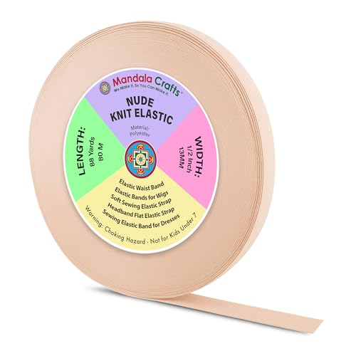 Mandala Crafts Wide 1/2 Inch Nude Elastic Bands Spool for Pants Waistbands Sewing and DIY Crafts, 88 YD Stretchy Flat Fabric Strap Knit Elastic Band for Wig - Image 1