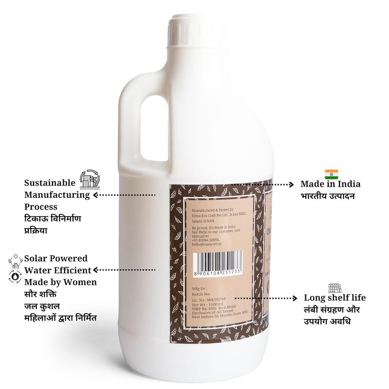 Rustic Art Organic Orange Neem Hand Wash Refill Pack Ready to Use Liquid Natural Vegan NonDrying Hydrating 1100ml - Image 3