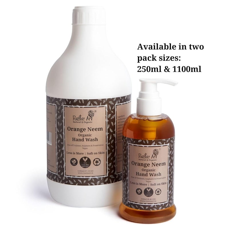 Rustic Art Organic Orange Neem Hand Wash Refill Pack Ready to Use Liquid Natural Vegan NonDrying Hydrating 1100ml - Image 4