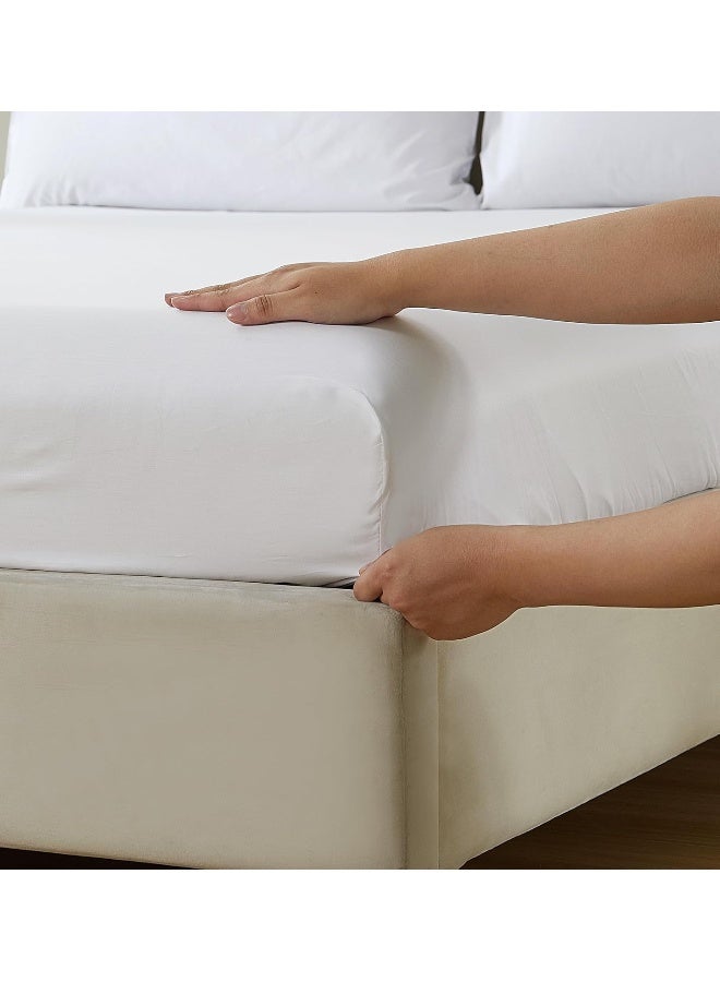 PanaX 100% Cotton 80X80S/400Tc Luxury Bed Sheet Set With 1 Flat Sheet, 1 Fitted Sheet, 2 Pillowcases (White, Queen 4Pieces) - Image 4