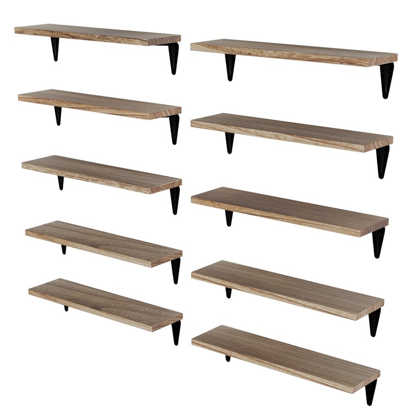 Wallniture رفوف عائمة من خشب وولنيتشر أراس للتخزين على الجدار، مجموعة صغيرة من 10 رفوف كتب، رفوف كتب معلقة لغرفة المعيشة، غرفة النوم، المكتب، تشطيب محترق - Image 1