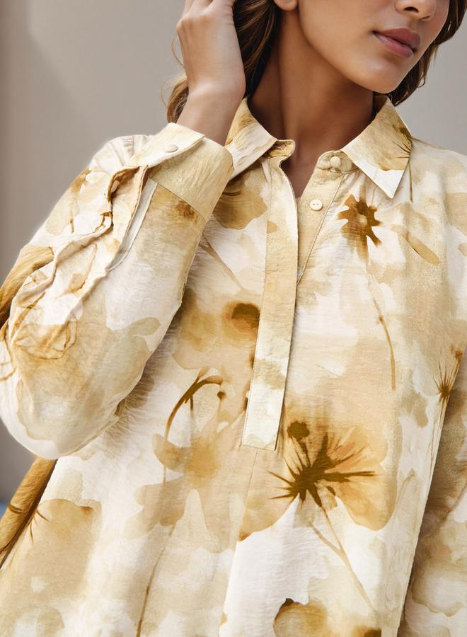 Iconic Floral Print Shirt Women Dress with Collar - Image 4