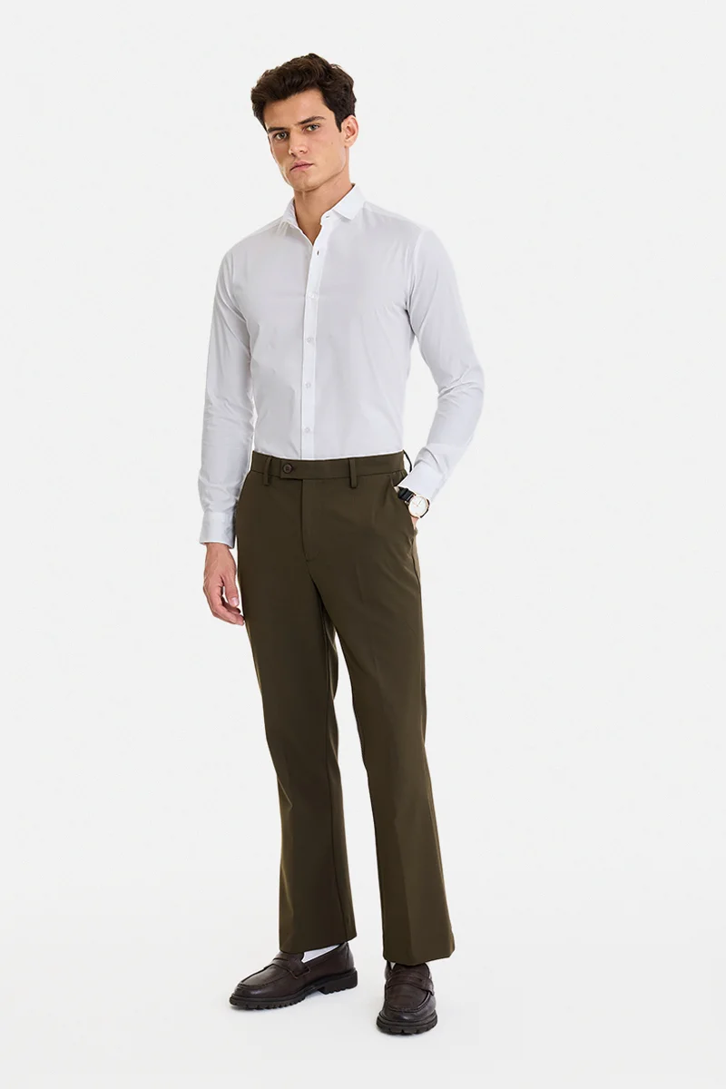 سنيتش White Solid Long Sleeve Slim Fit Casual Shirt