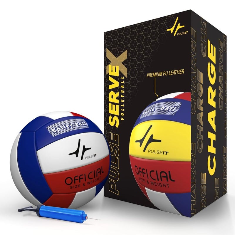 PulseITServeX Volleyball, Size 5, 18 Panels, Rubber Machine Stitched, Smooth Matt Surface, Latex Bladder, Standard Training Ball for Outdoor Surfaces, Ideal for Training Sessions (BWR) - Image 1