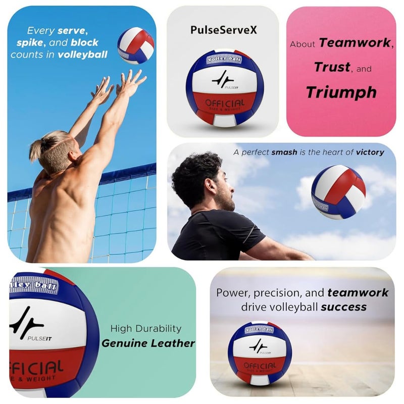 PulseITServeX Volleyball, Size 5, 18 Panels, Rubber Machine Stitched, Smooth Matt Surface, Latex Bladder, Standard Training Ball for Outdoor Surfaces, Ideal for Training Sessions (BWR) - Image 2
