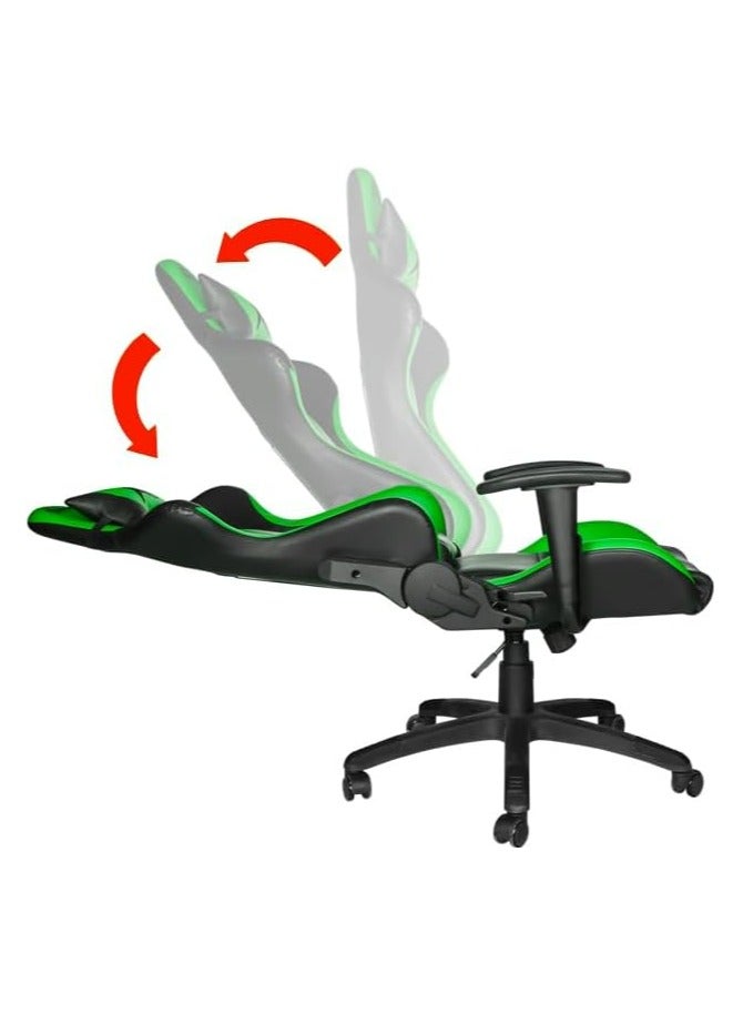 XTRIKE ME Gaming Chair Adjustable Computer Chair PC Office PU Leather High Back Lumbar Support comfortable armrest Headrest green and black On Wheels GC-905 BK - Image 2