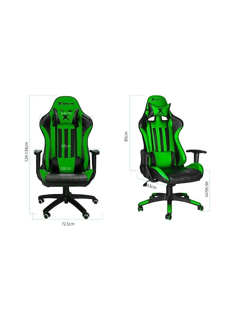 XTRIKE ME Gaming Chair Adjustable Computer Chair PC Office PU Leather High Back Lumbar Support comfortable armrest Headrest green and black On Wheels GC-905 BK - Image 4