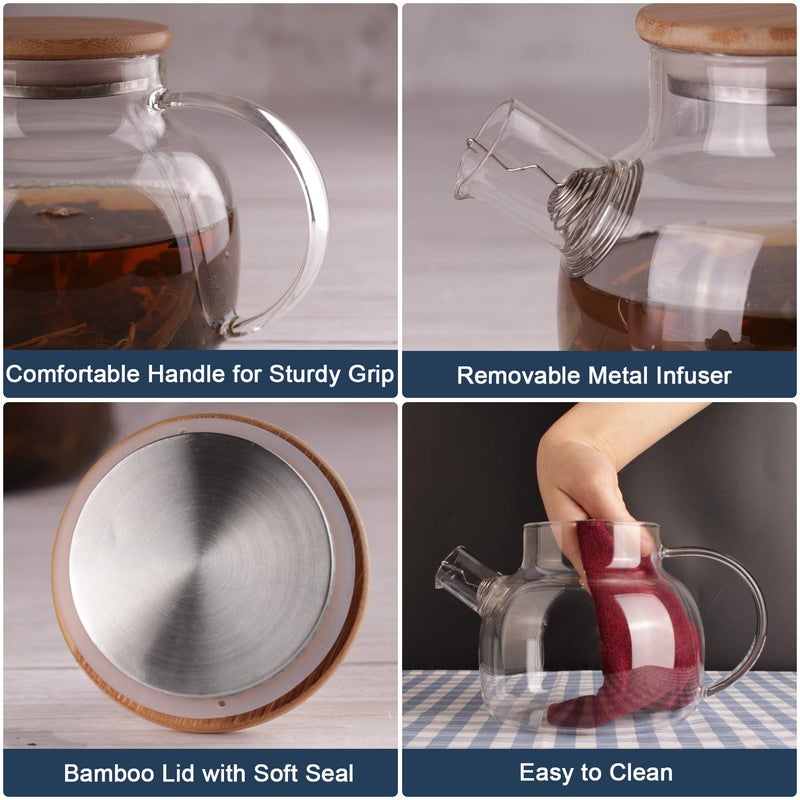 CnGlass Glass Teapot Stovetop Safe,20.3 oz Clear Tea pot with Removable Filter Spout,Loose Leaf and Blooming Tea Maker - Image 3