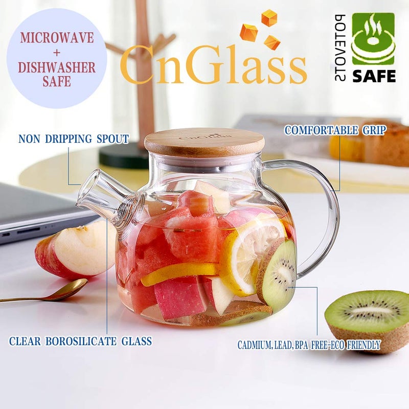 CnGlass Glass Teapot Stovetop Safe,20.3 oz Clear Tea pot with Removable Filter Spout,Loose Leaf and Blooming Tea Maker - Image 5