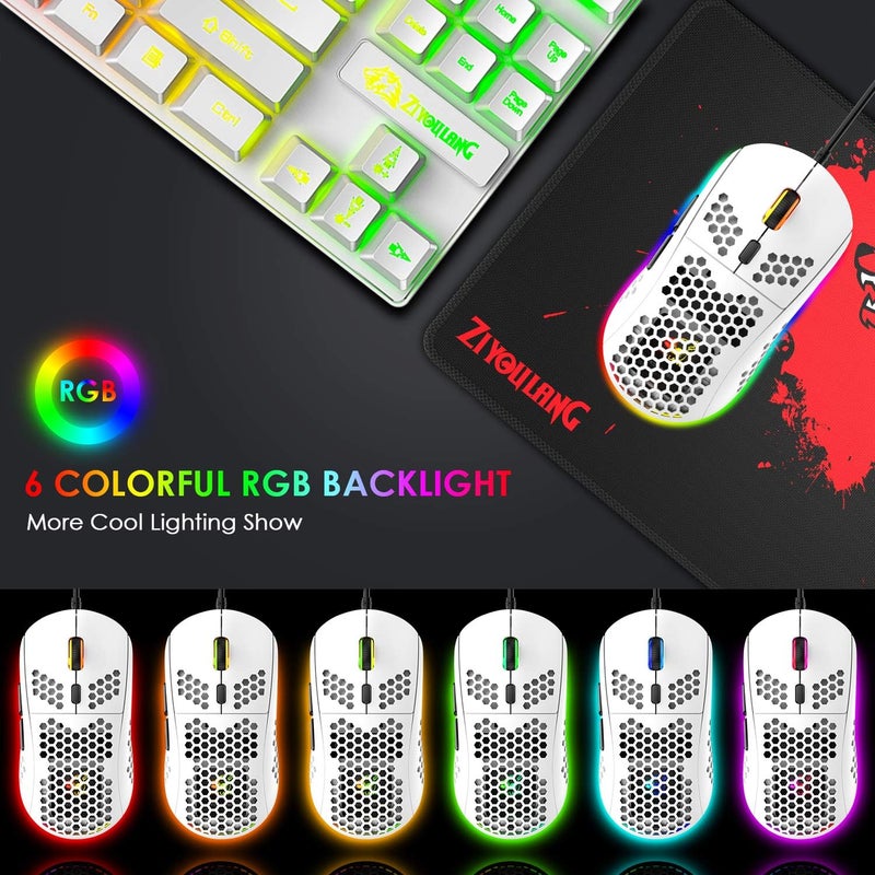 FELICON Gaming Keyboard and Mouse Combo,88 Keys Compact Rainbow Backlit Mechanical Feel Keyboard,RGB Backlit 6400 DPI Lightweight Gaming Mouse with Honeycomb Shell for Windows PC Gamers (White) - Image 5