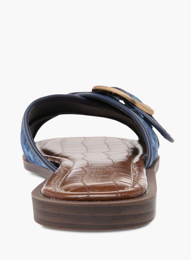 Celeste Women's Textured Slip-On Cross Strap Flat Sandals with Buckle Accent - Image 5