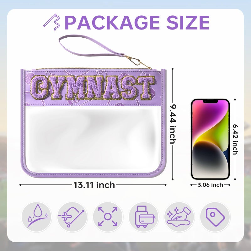 PPeen Gymnastics Gifts Cosmetic Makeup Bag, Gymnastics Stuff Accessories, Portable Toiletry Storage Bag with Chenille Letter Clear Zipper Toiletry Pouch - Image 2