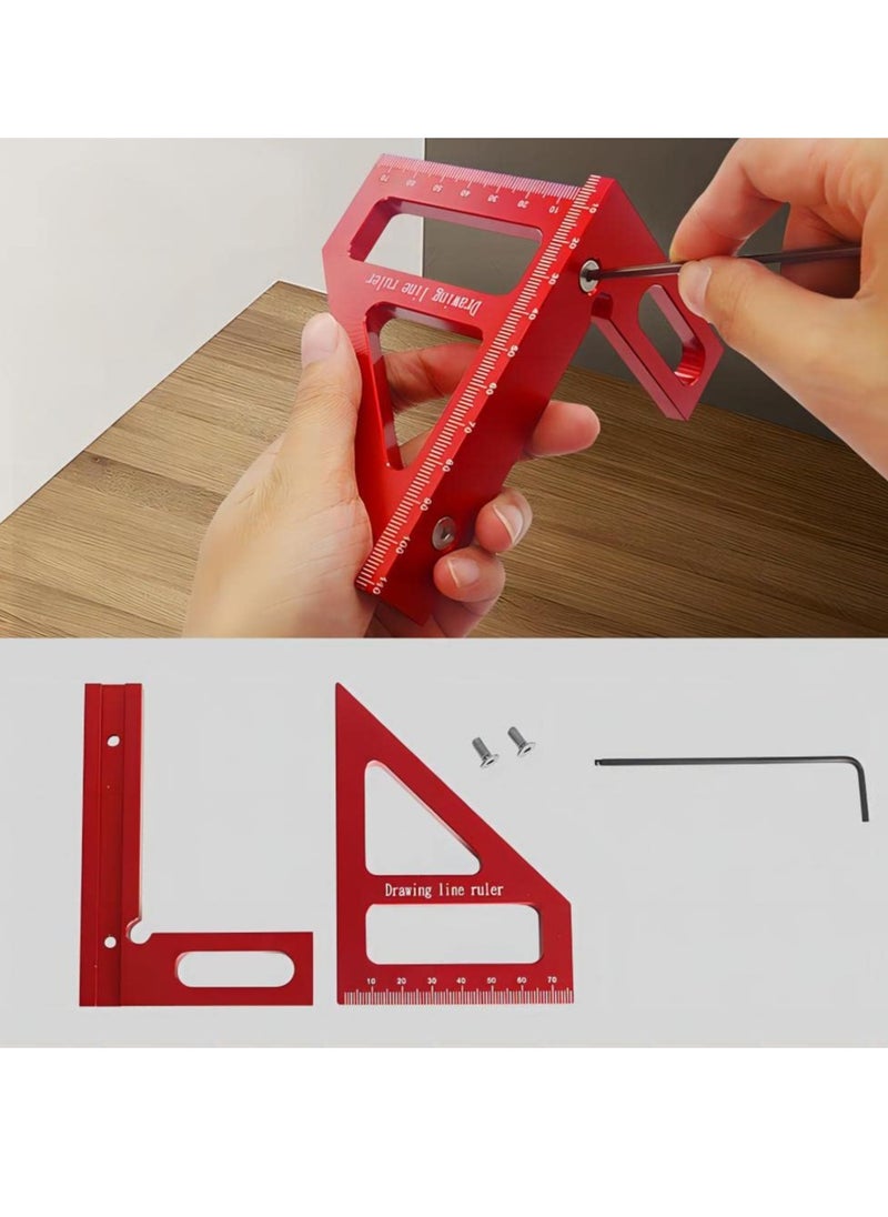 Bukela - 3D Multi-Angle Measuring Ruler,45/90 Degree Aluminum Alloy Woodworking Square Protractor,Drawing Line Ruler, Miter Triangle Ruler High Precision Layout Measuring Tool for Engineer Carpenter - Image 1