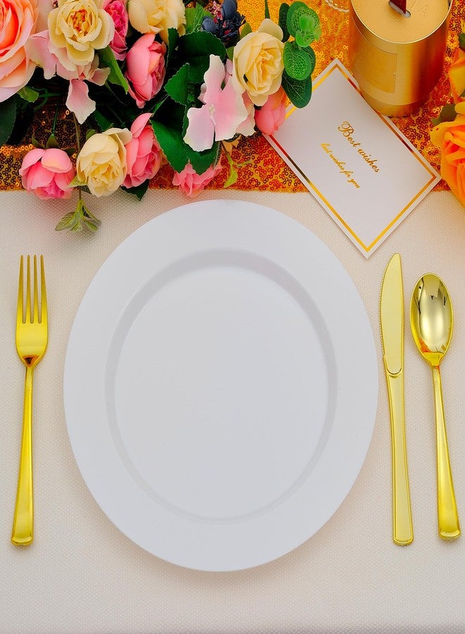 ISFANGCO 50 PCS White Plastic Plates for 50 Guests,10.25 inch Heavy Duty Disposable Plates for Wedding,Party,Birthday,Smooth Edge & Sturdy Dinner Plates - Image 4
