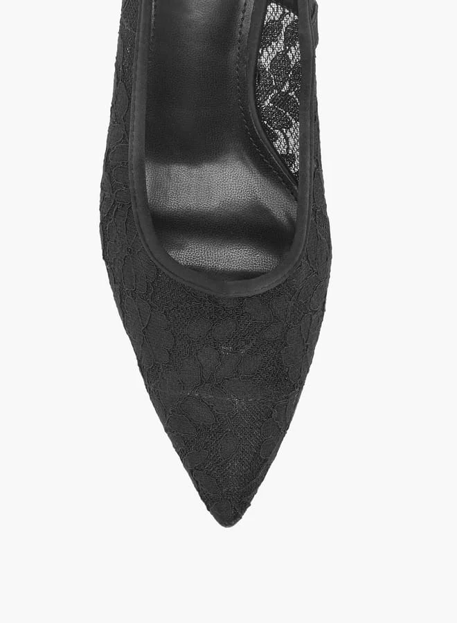 Flora Bella By Shoexpress Women's Lace Textured Slip-On Pumps with Stiletto Heels
