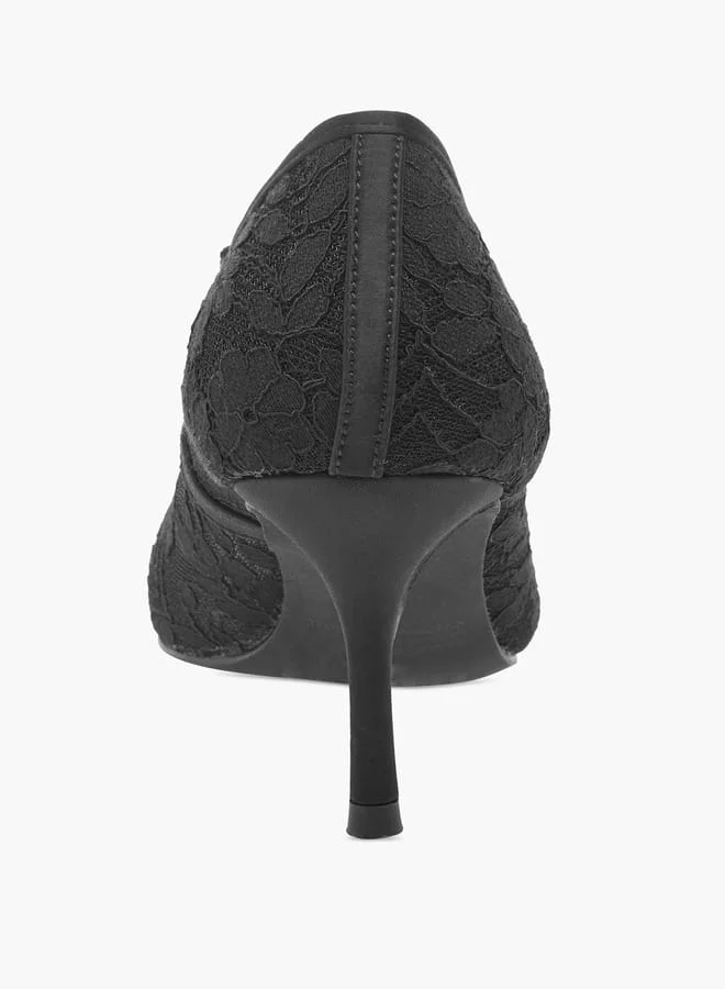 Flora Bella By Shoexpress Women's Lace Textured Slip-On Pumps with Stiletto Heels