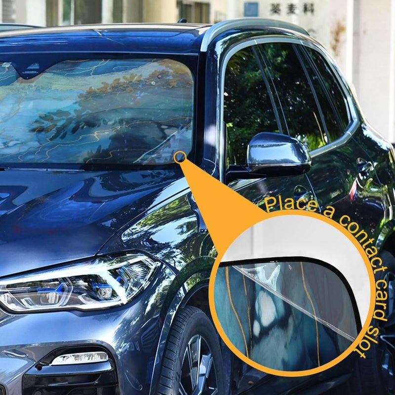 Blue Gold Marble Car Windshield Sun Shade Foldable Sun Visor Automotive Sunshades for Car Truck SUV Blocks UV Rays Keep Your Vehicle Cool - Image 3