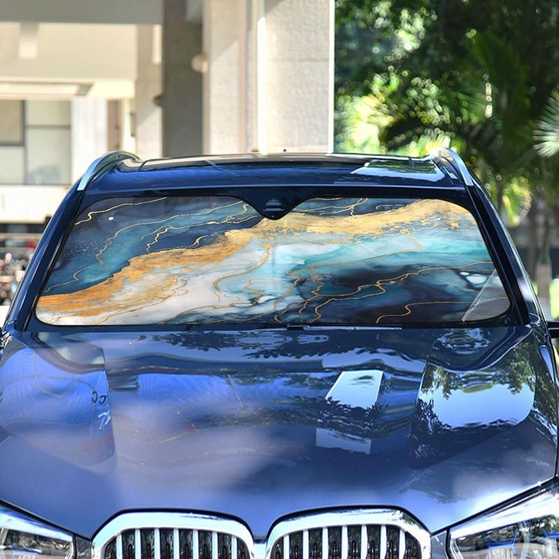 Blue Gold Marble Car Windshield Sun Shade Foldable Sun Visor Automotive Sunshades for Car Truck SUV Blocks UV Rays Keep Your Vehicle Cool - Image 4