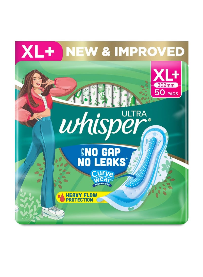 Whisper WHISPER ULTRA HYGIENE+COMFORT SANITARY PADS, 50 XL+ PADS, FOR HEAVY FLOW, LONG LASTING PROTECTION, LOCKS ODOUR & WETNESS, DRY TOP SHEET, DISPOSABLE WRAPPER - Image 1