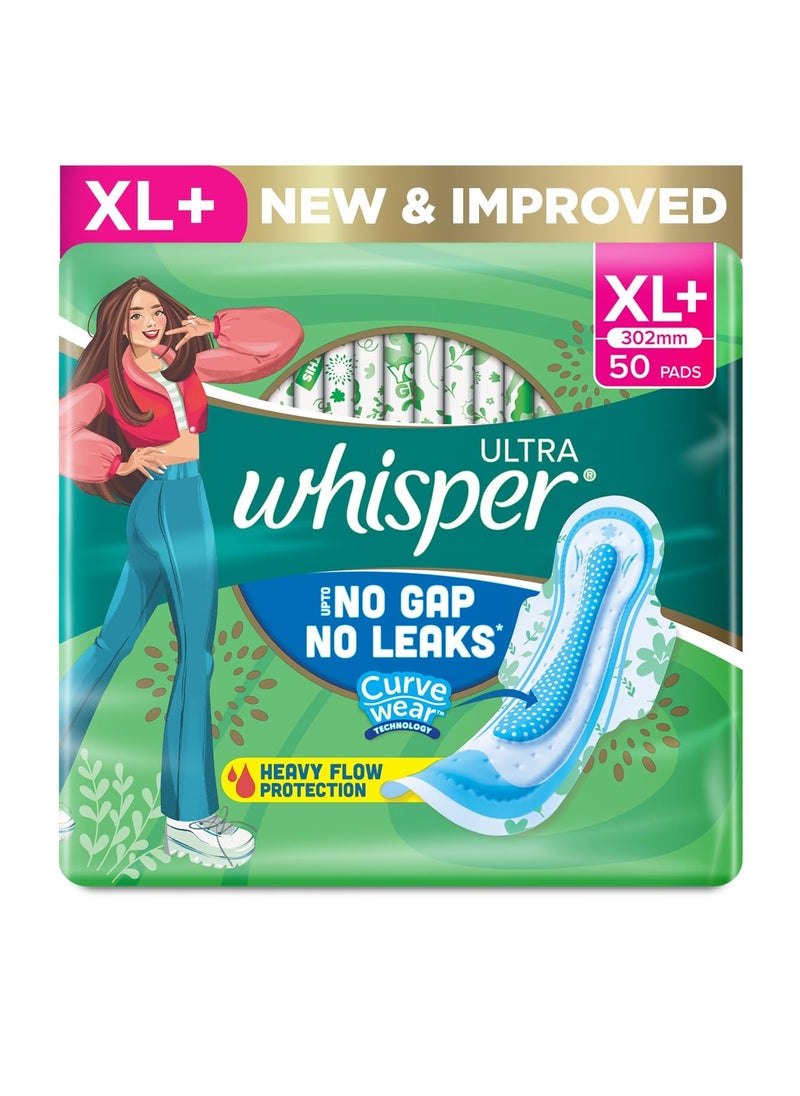 Whisper WHISPER ULTRA HYGIENE+COMFORT SANITARY PADS, 50 XL+ PADS, FOR HEAVY FLOW, LONG LASTING PROTECTION, LOCKS ODOUR & WETNESS, DRY TOP SHEET, DISPOSABLE WRAPPER  - Image 1