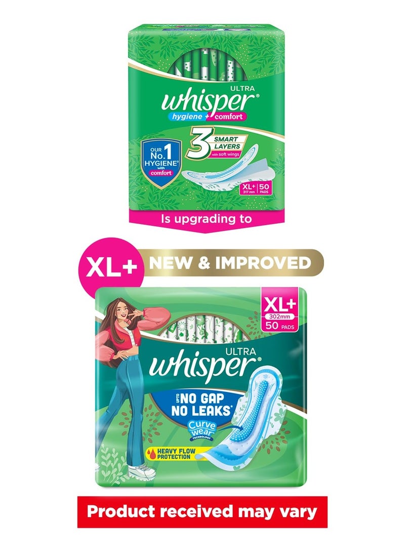 Whisper WHISPER ULTRA HYGIENE+COMFORT SANITARY PADS, 50 XL+ PADS, FOR HEAVY FLOW, LONG LASTING PROTECTION, LOCKS ODOUR & WETNESS, DRY TOP SHEET, DISPOSABLE WRAPPER  - Image 2