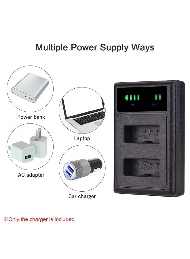 ANDOER - LP-E12 USB Intelligent Charger & Battery Kit 1PCS Dual Channels Camera Battery Charger + 2PCS 7.4V 1250mAh LP-E12 Rechargeable Batteries USB C + Micro USB Port LED Display Screen Replacement - Image 1