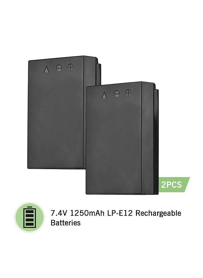 ANDOER - LP-E12 USB Intelligent Charger & Battery Kit 1PCS Dual Channels Camera Battery Charger + 2PCS 7.4V 1250mAh LP-E12 Rechargeable Batteries USB C + Micro USB Port LED Display Screen Replacement - Image 1