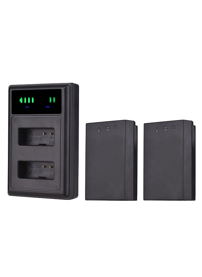 ANDOER - LP-E12 USB Intelligent Charger & Battery Kit 1PCS Dual Channels Camera Battery Charger + 2PCS 7.4V 1250mAh LP-E12 Rechargeable Batteries USB C + Micro USB Port LED Display Screen Replacement - Image 1